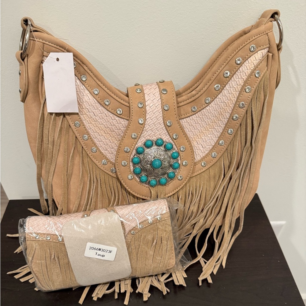 Western Style Fringe Shoulder Bag Wallet Set